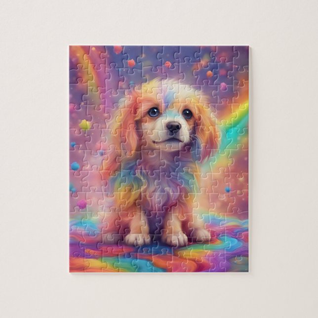 Rainbow World Cute Colorful Dog Jigsaw Puzzle (Vertical)