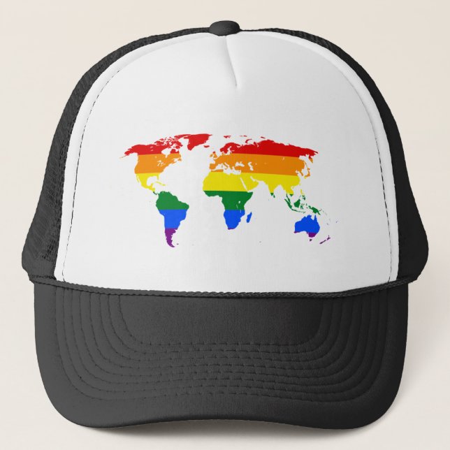 Rainbow World Map Trucker Hat (Front)