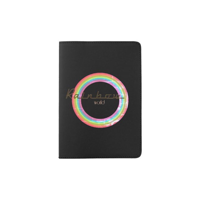 Rainbow World Pastel Logo Black Passport Holder (Front)