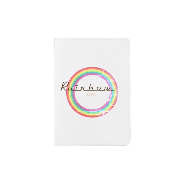Rainbow World Pastel Logo White Passport Holder (Front)