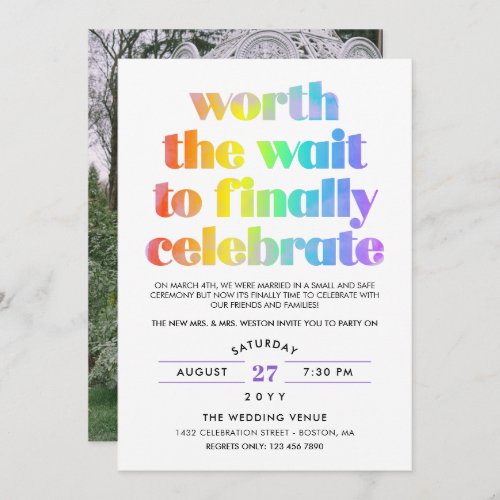 Rainbow Worth the Wait Sequel Wedding Celebration Invitation