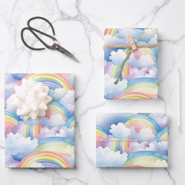 Rainbow Wrapping Paper, Watercolor Gift Wrap (Front)