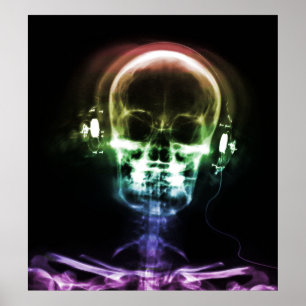Rainbow X-Ray Music Headphones Skeleton Poster