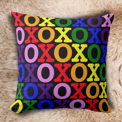 Rainbow XO Love Hugs Kisses Modern Pattern Throw Pillow