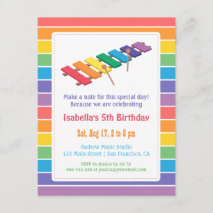 Rainbow Xylophone Kids Music Themed Birthday Party Invitation
