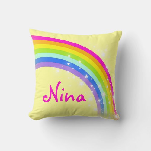 rainbow yellow girls name nina cushion pillow