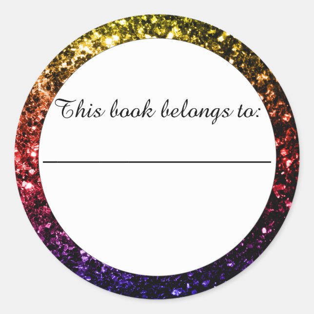 Rainbow yellow red purple faux glitter Bookplate (Front)