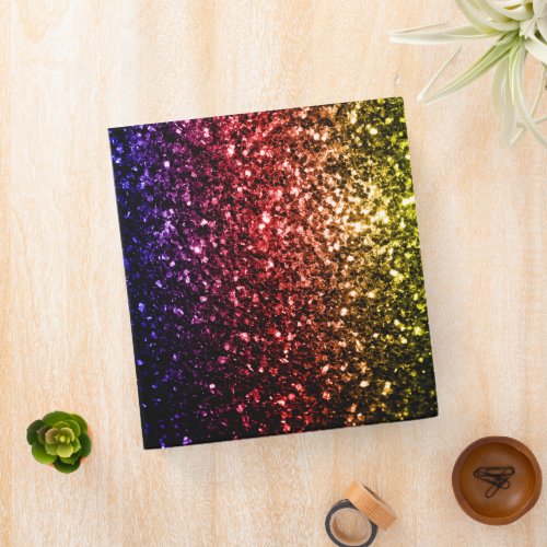 Rainbow yellow red purple faux glitter sparkles 3 ring binder