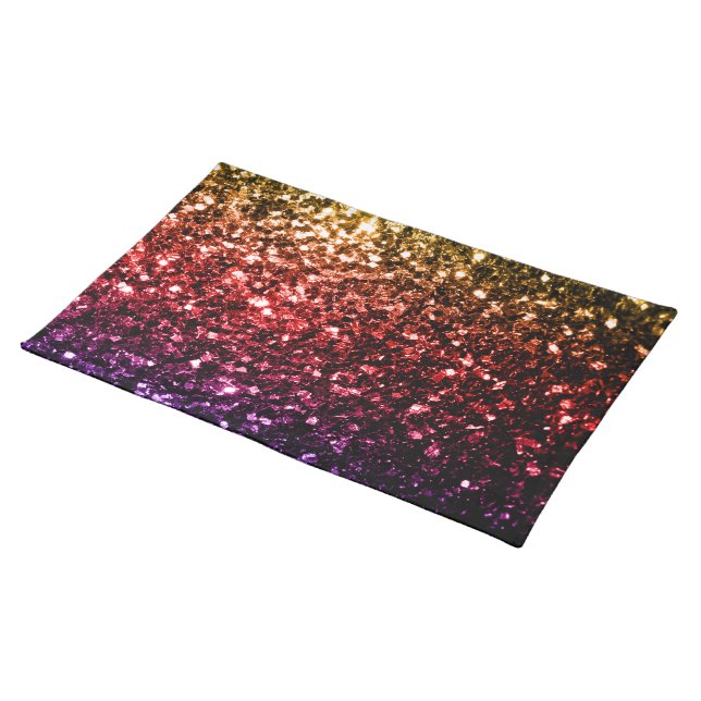 Rainbow yellow red purple faux glitter sparkles cloth placemat (On Table)