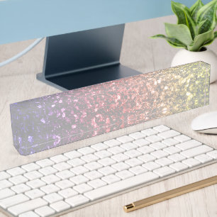 Rainbow yellow red purple faux glitter sparkles desk name plate