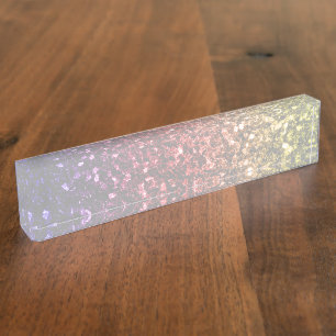 Rainbow yellow red purple faux glitter sparkles desk name plate