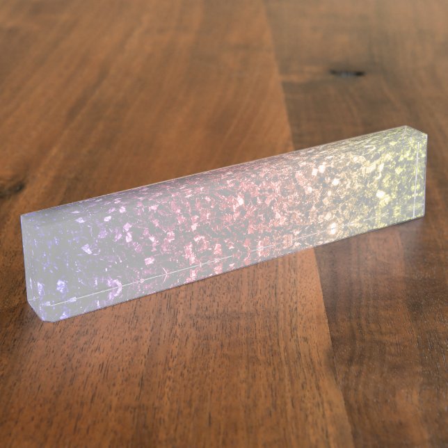Rainbow yellow red purple faux glitter sparkles desk name plate (Side)