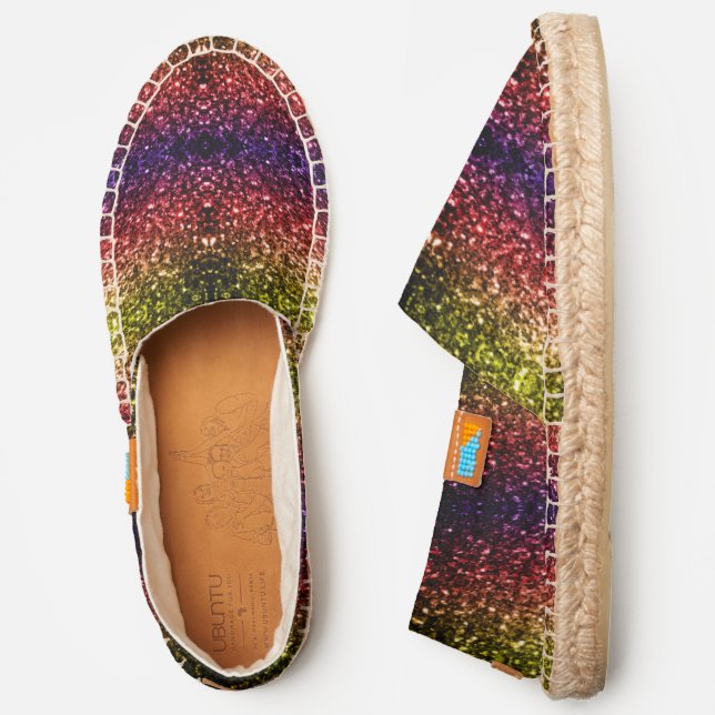 Rainbow yellow red purple faux glitter sparkles espadrilles (Side)