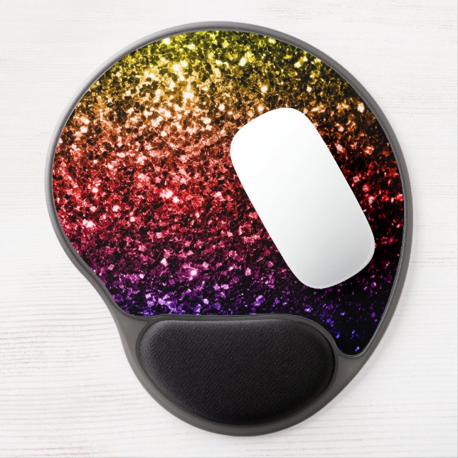 Rainbow yellow red purple faux glitter sparkles gel mouse pad (Left Side)