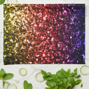 Rainbow yellow red purple faux glitter sparkles kitchen towel