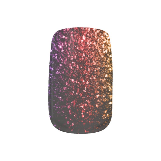 Rainbow yellow red purple faux glitter sparkles minx nail wraps (Left Thumb)