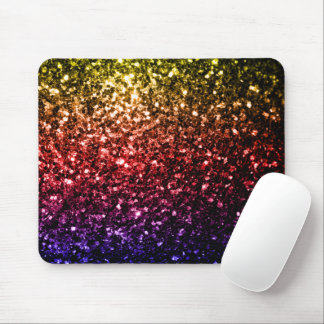 Rainbow yellow red purple faux glitter sparkles mouse pad
