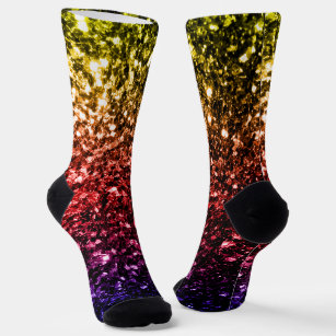 Rainbow yellow red purple faux glitter sparkles socks