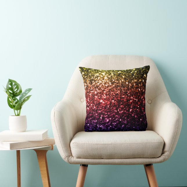 Rainbow yellow red purple faux glitter sparkles throw pillow (Chair)
