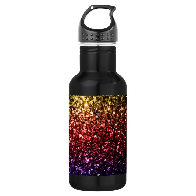 Rainbow yellow red purple faux glitter sparkles water bottle (Front)
