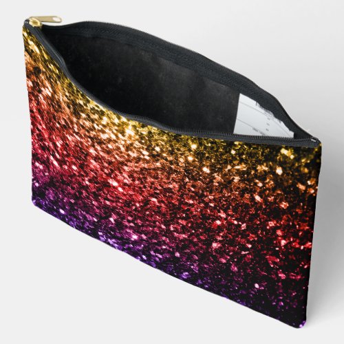 Rainbow yellow red purple faux sparkles accessory pouch