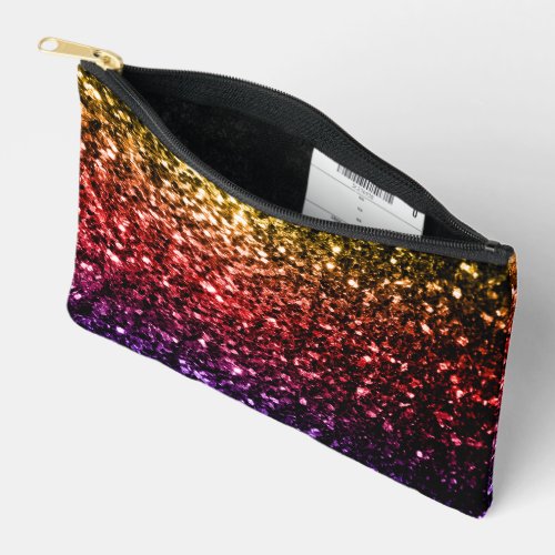 Rainbow yellow red purple faux sparkles accessory pouch