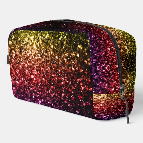 Rainbow yellow red purple faux sparkles dopp kit