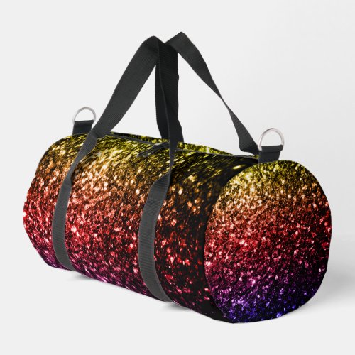 Rainbow yellow red purple faux sparkles duffle bag