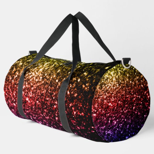 Rainbow yellow red purple faux sparkles duffle bag