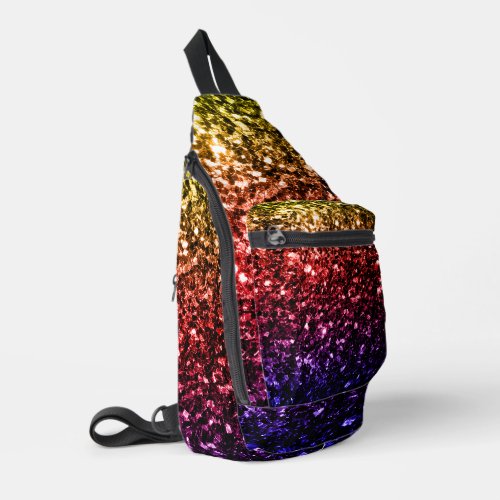 Rainbow yellow red purple faux sparkles sling bag