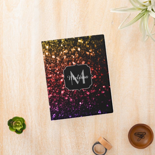 Rainbow yellow red purple sparkles Monogram Mini Binder (InSitu)