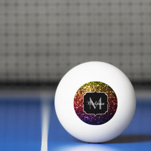 Rainbow yellow red purple sparkles Monogram Ping Pong Ball