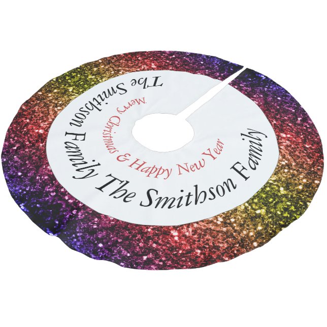 Rainbow yellow red purple sparkles Personalize Brushed Polyester Tree Skirt (Angled)