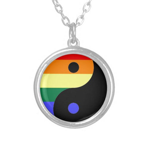 Rainbow Yin and Yang _ LGBT Pride Rainbow Colors Silver Plated Necklace