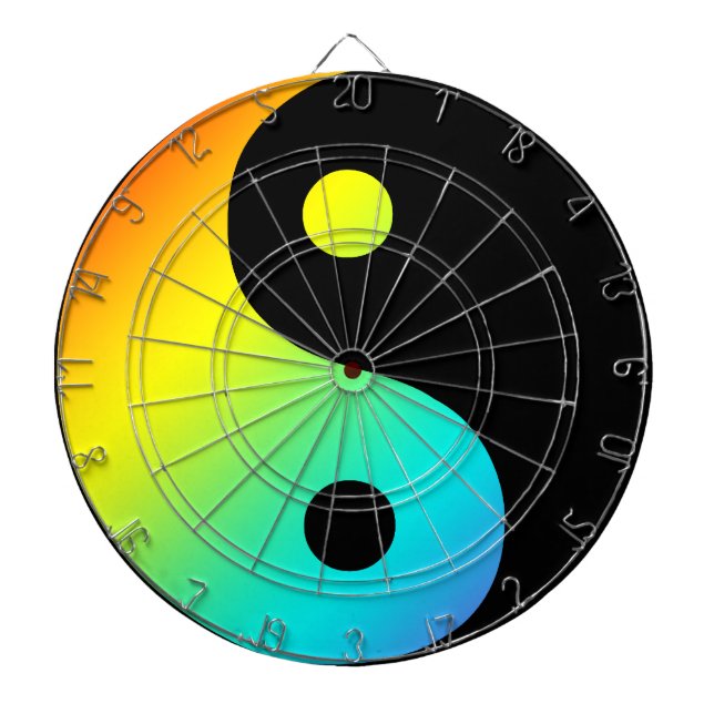 rainbow yin yang dartboard with darts (Front)