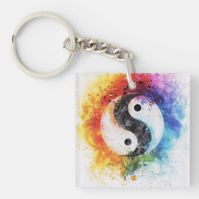 Rainbow Yin Yang Digital Art Keychain (Front)