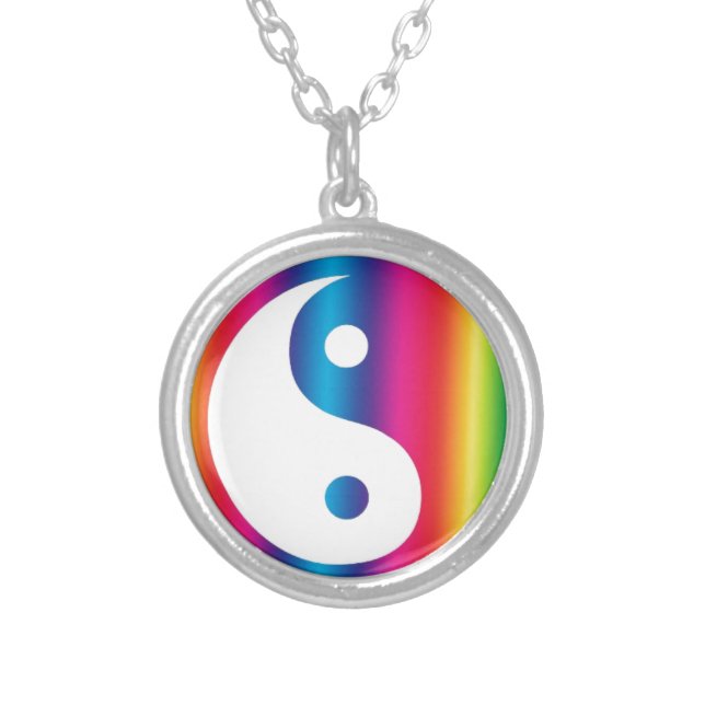 Rainbow Yin Yang Silver Plated Necklace (Front)