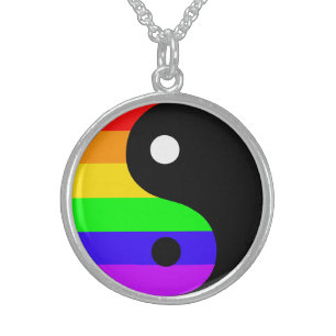 Rainbow Yin Yang Sterling Silver Necklace