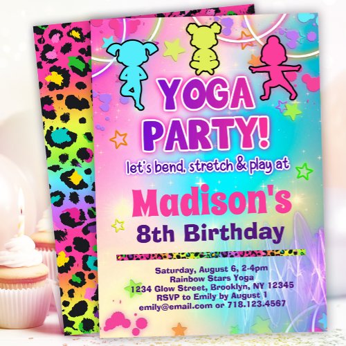 Rainbow Yoga Birthday Party Invitation