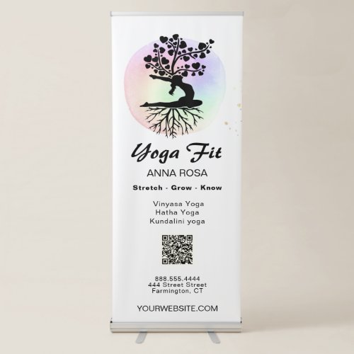 *~* Rainbow Yoga Lotus Tree of Life Simple White Retractable Banner