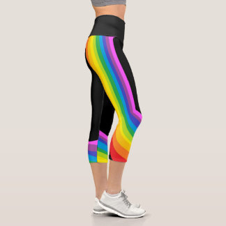 Rainbow Yoga Pants Black Capri With Rainbow Curve