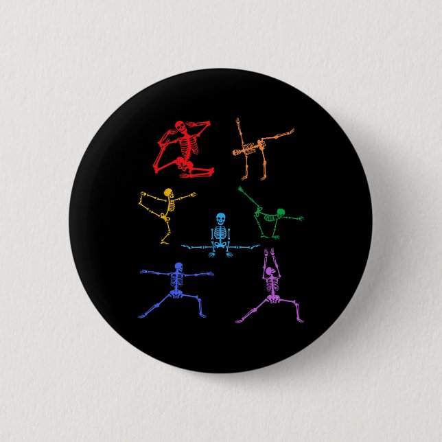 Rainbow Yoga Skeleton Exercise Bone Halloween Part Button (Front)