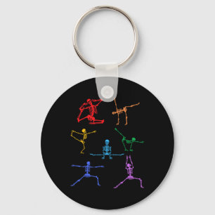 Rainbow Yoga Skeleton Exercise Bone Halloween Part Keychain