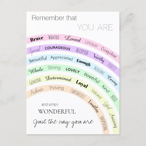 Rainbow you are wonderful positivity inspirational postcard