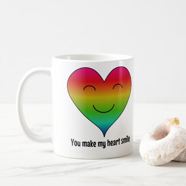 Rainbow you make my heart smile coffee mug (With Donut)