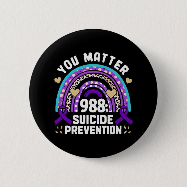 Rainbow You Problem 988 Suicide Prevention Awarene Button (Front)