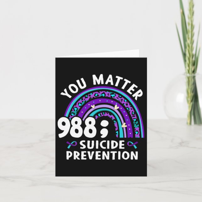 Rainbow You Problem 988 Suicide Prevention Awarene Card (Front)