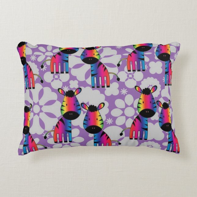 Rainbow Zebra Accent Pillow (Front)