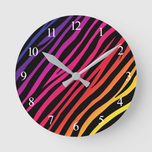 Rainbow Zebra Animal Print Round Clock