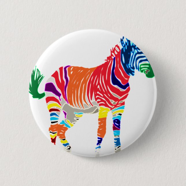 Rainbow Zebra Animals Monogrammed Pattern Party Button (Front)
